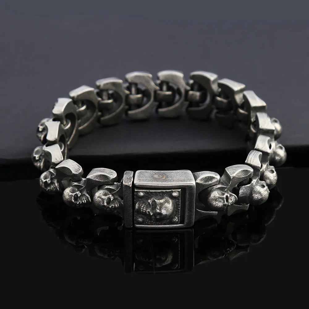 Fashion Charm 316L Stainless Steel Skull Bracelet for Men Popular Domineering Skull Bangles Punk Hip Hop Style Jewelry Wholesale