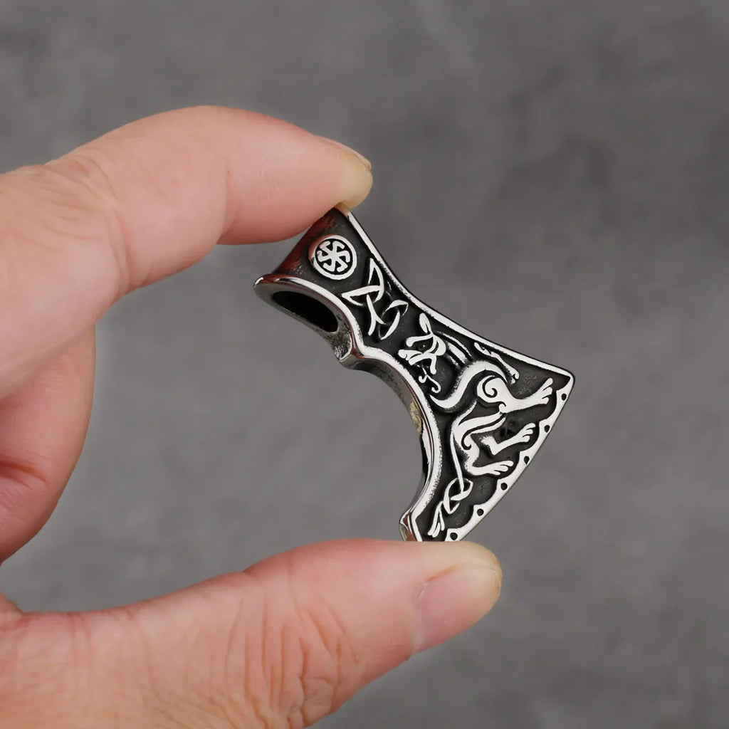 Stainless Steel Viking Axe Men's Pendant Necklace Retro Domineering Dragon Totem Necklace Punk Jewelry