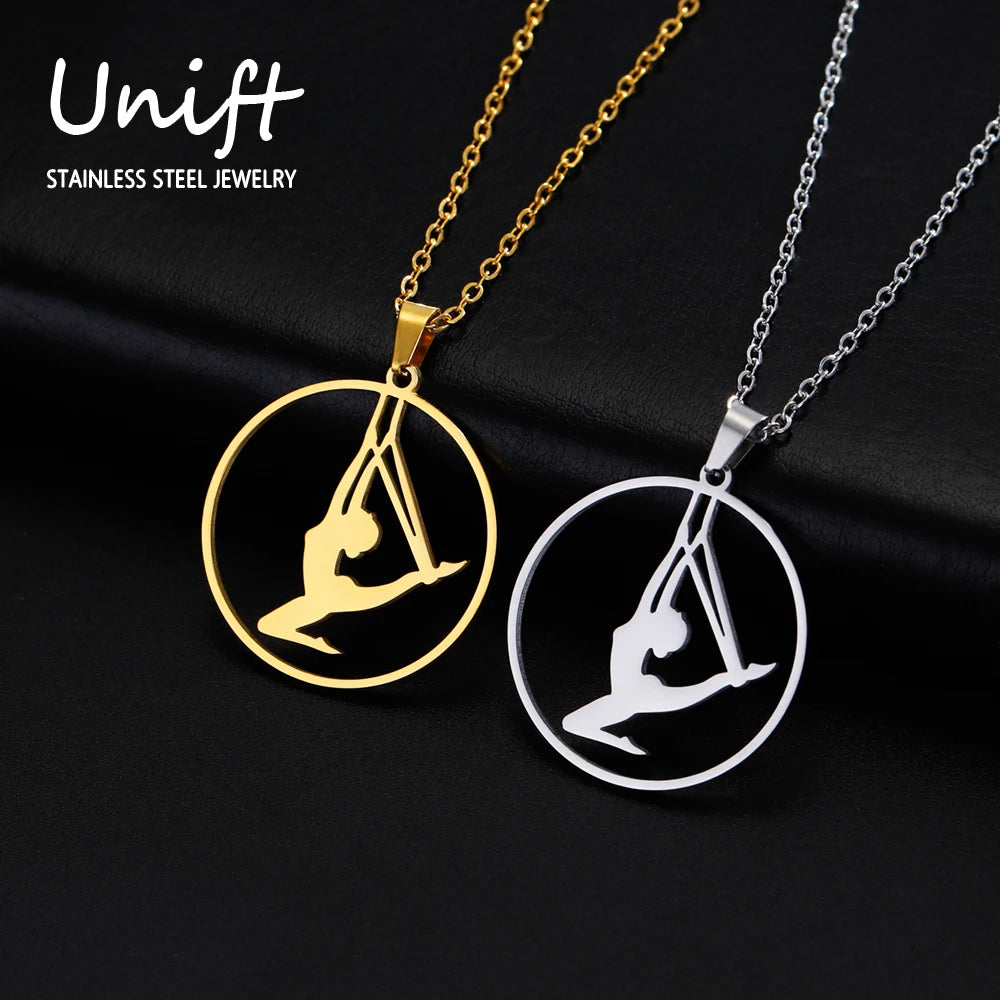 Unift Stainless Steel Sport Women Necklace Runner Rhythmic Gymnastics  Silhouette Pendant Fashion Birthday Jewelry Wholesale