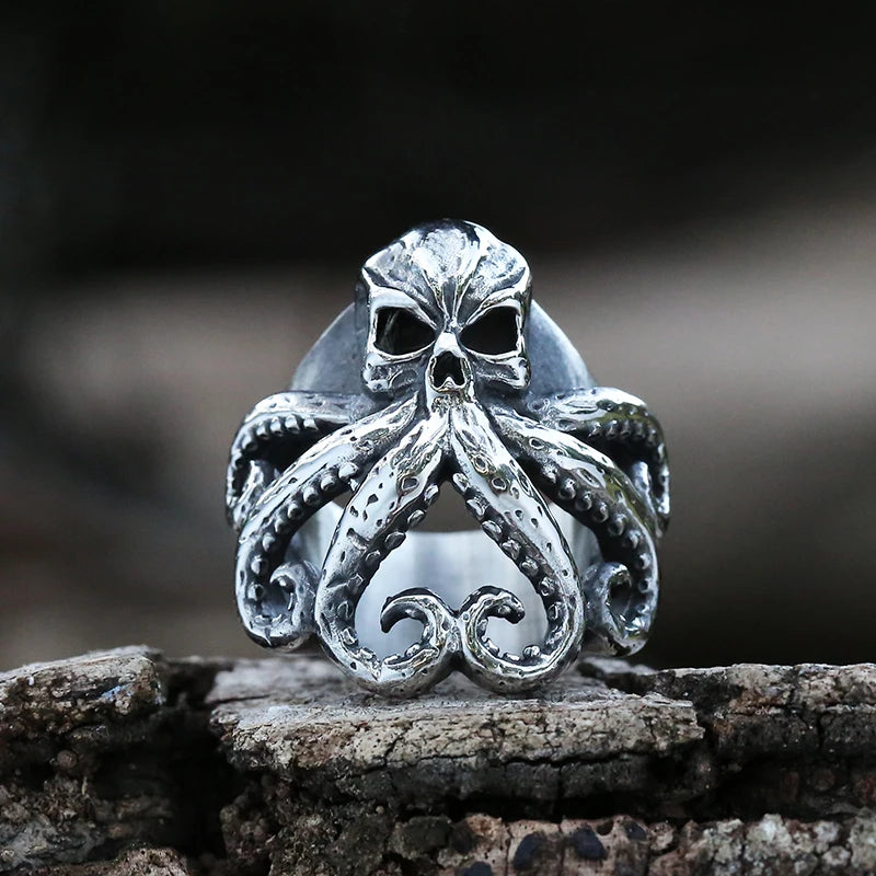 Christmas Charm Halloween Octopus Skull Punk Stainless Steel Seaman Rings Men Anel Puck Jewelry Gift for Sailor