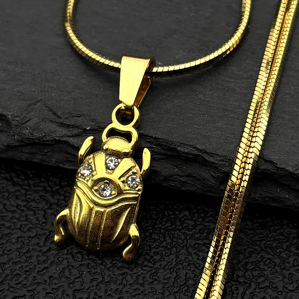 Egyptian Scarab Gold Pendant Necklace — Stainless Steel