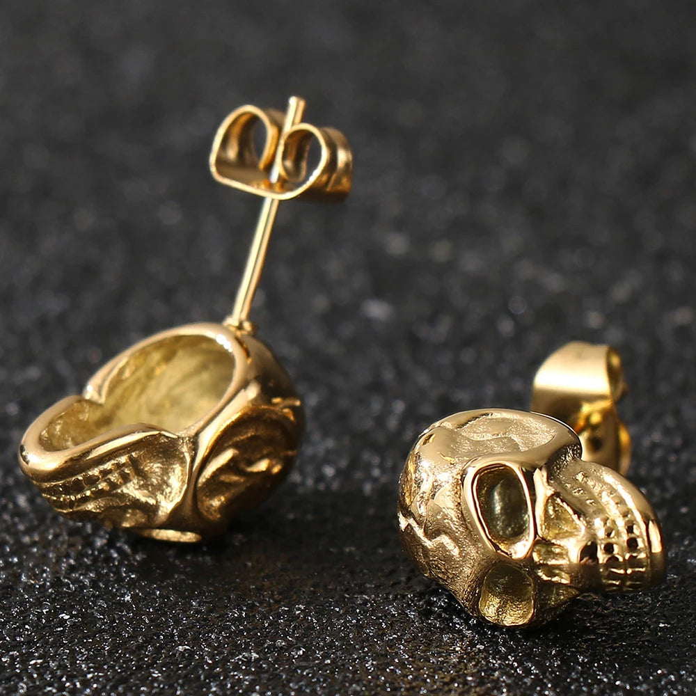 TrustyLan Solid Stainless Steel Women's Earrings Woman Man Punk Rock Skeleton Jewelry Gothic Skull Head Stud Earrings