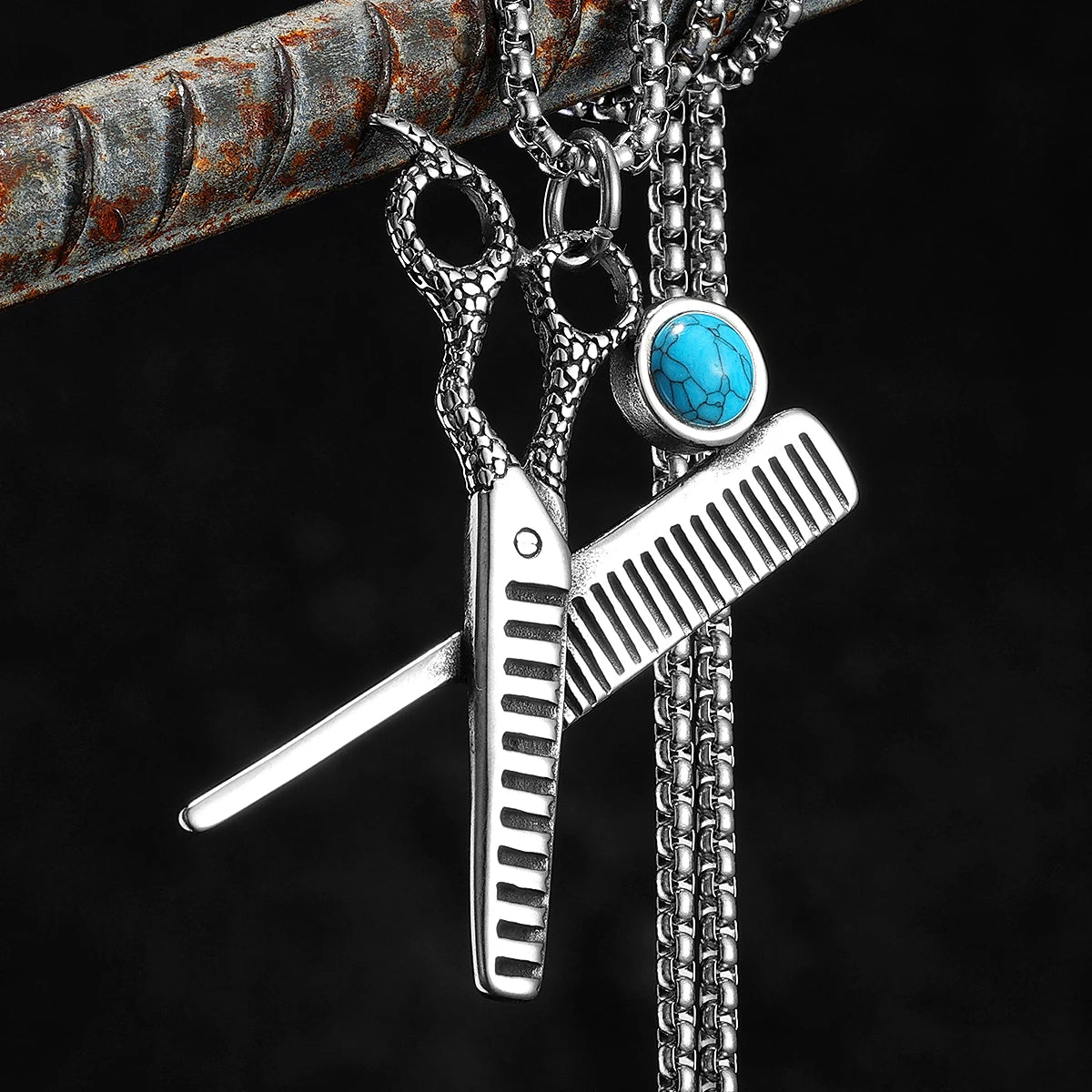 Iced Out Scissors Pendant Necklace Stainless Steel