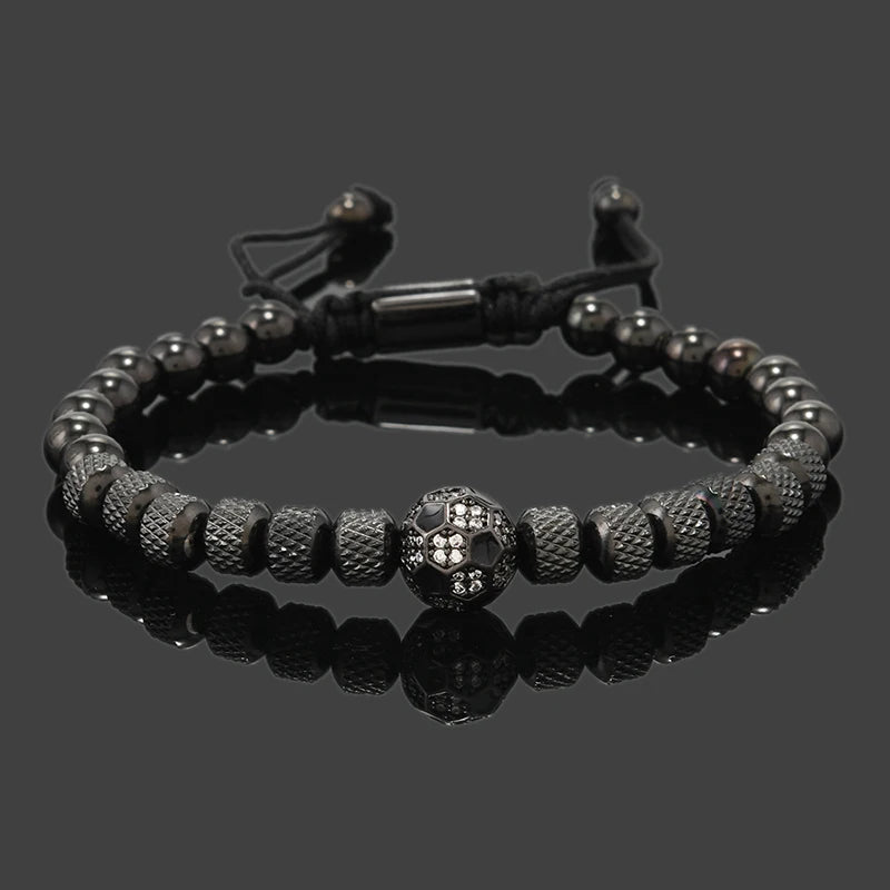 Football Bead Bracelet for Men — Braided, Stainless Steel