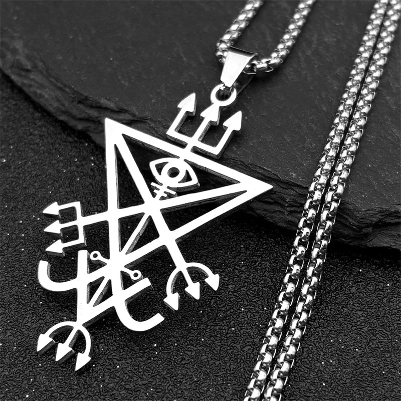 Sigil Lucifer Silver Long Necklace — Stainless Steel