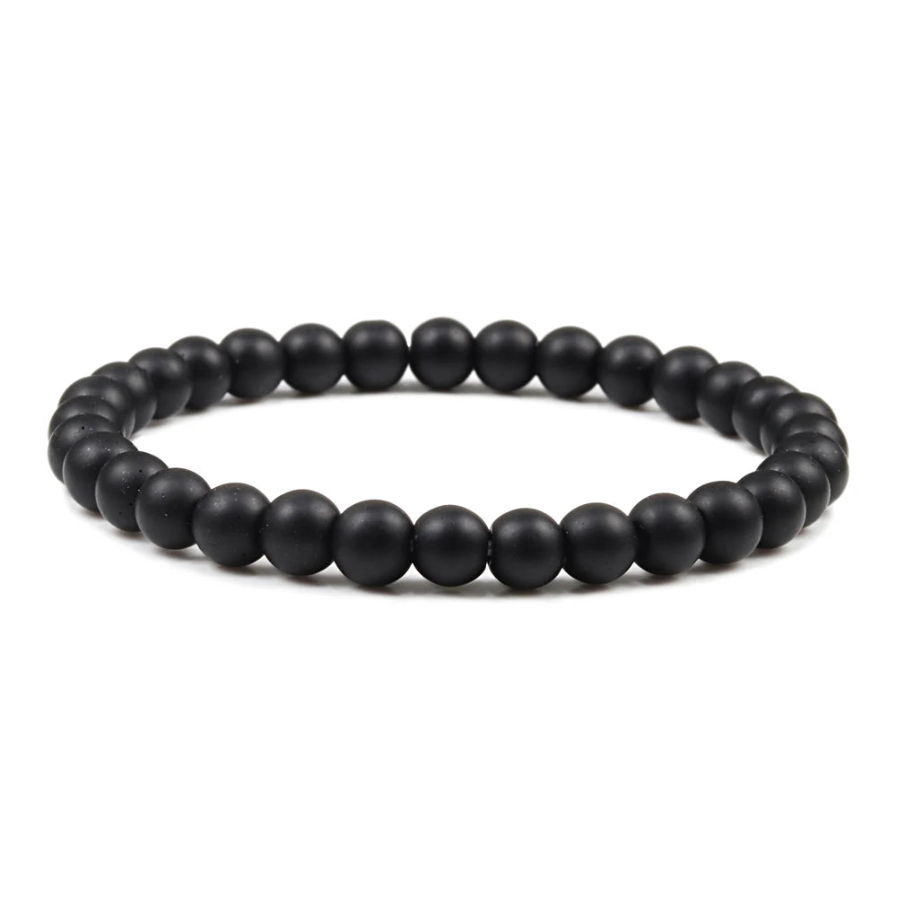 Natural Stone Bracelet Men 6/8/10mm White Black Dull Polish Matte Onyx Agates Shiny Round Beads Yoga Jewelry Bracelets