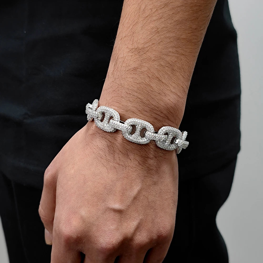 Iced Out Cuban Bracelet Stainless Steel Pig Nose