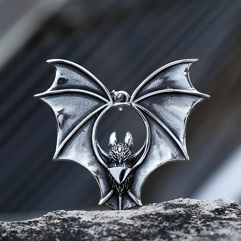 3D Bat Pendant Necklace — Stainless Steel