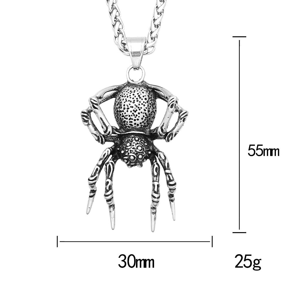 Vintage Gothic Spider Pendant Necklace Stainless Steel Punk Animal Necklace For Men Unique Biker Jewelry Gift