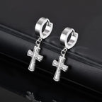 Cross Huggie Hoop Earrings — Stainless Steel