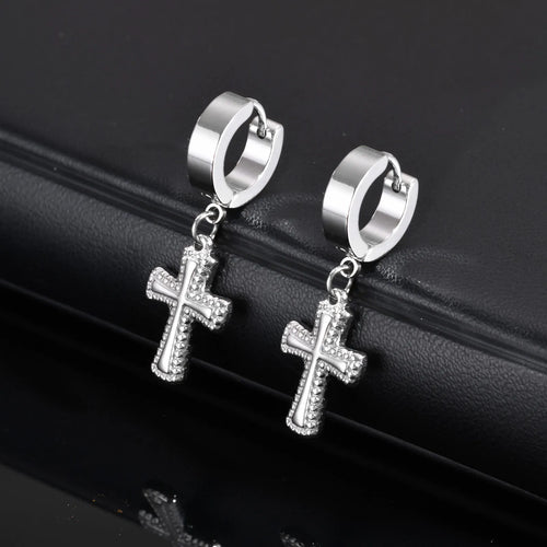 Cross Huggie Hoop Earrings — Stainless Steel