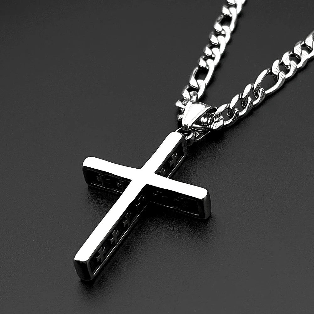 Hip Hop Vinatge Thick Cross Pendant Necklace for Men Stainless Steel Silver Color Faith Chain Necklaces Gift Jewelry