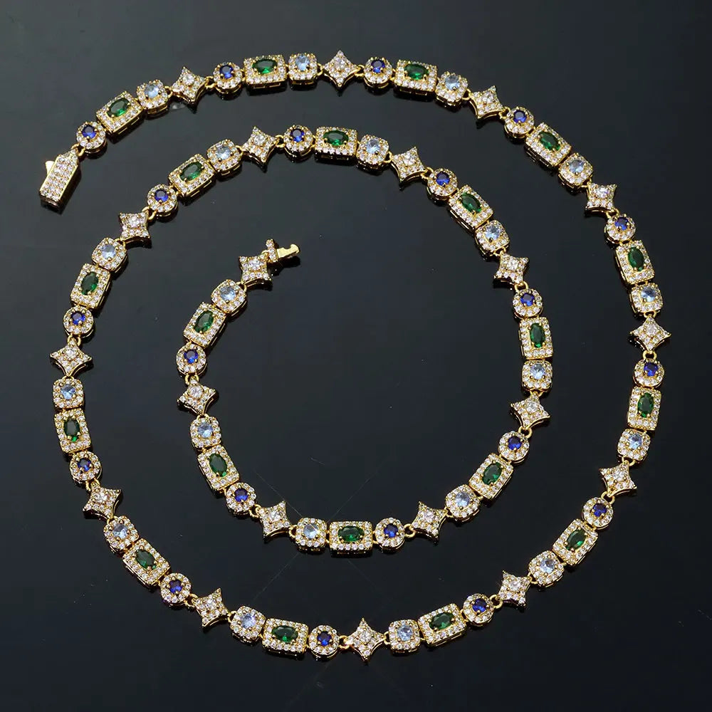 Gold Tennis Chain Necklace 6MM Colorful Rectangle