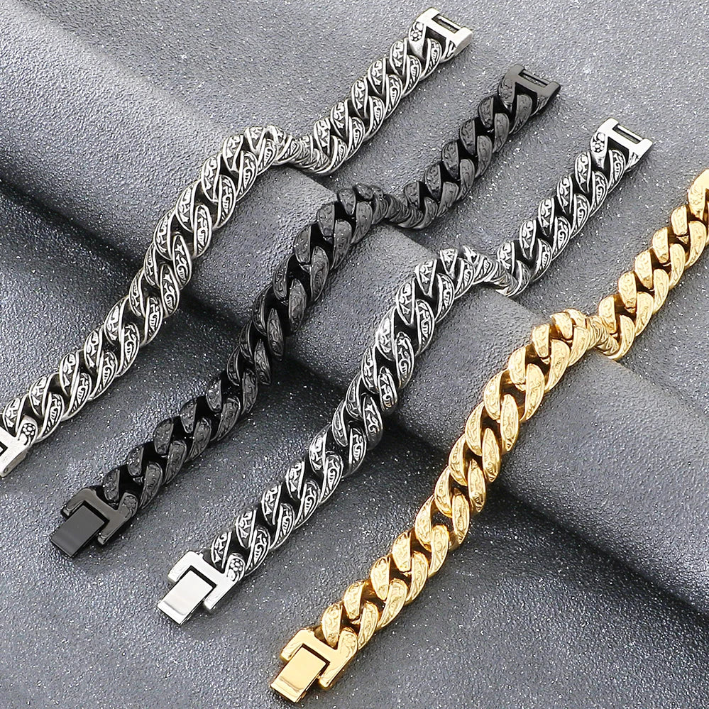 Vintage 13MM Wide Cuban Link Chain Bracelet for Man Solid 316l Stainless Steel Men's Bracelets Wrist Hand Jewelry Gifts