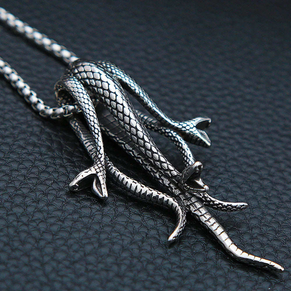 Three-Headed Snake Pendant — Stainless Steel