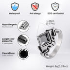 Men's Stylish Square Geometric Black Zircon Ring Stainless Steel Punk Waterproof Finger Jewelry Gift Party Daily Wear Size 7-11