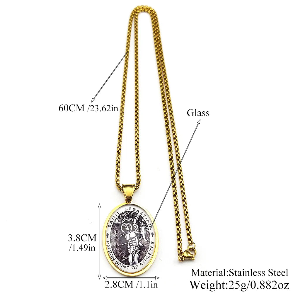St. Sebastian Medal Pendant Necklace — Gold-Tone