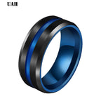 UAH Hot Sale Groove Rings Black Blu Stainless Steel Midi Rings For Men Charm Male Jewelry