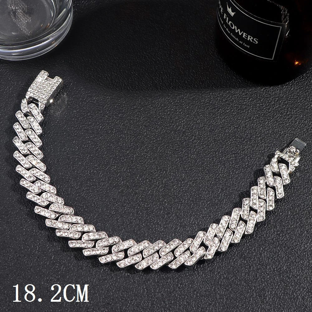 Hip Hop Full Crystal Heart Tennis Chain Bracelets for Men Women Bling Square Rhinestone Cuban Link Chain Bracelet Luxury Jewelry