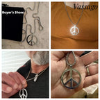 VASSAGO Hippie Style Peace Sign Necklace Peace Symbol Jewelry Stainless Steel 1960s Party Accessory Necklace for Men