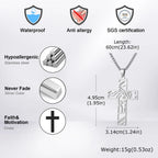 Catholic Jesus Cross Pendant Necklace for Men Women Stainless Steel Long Chain Vintage Necklaces Waterproof Christian Jewelry