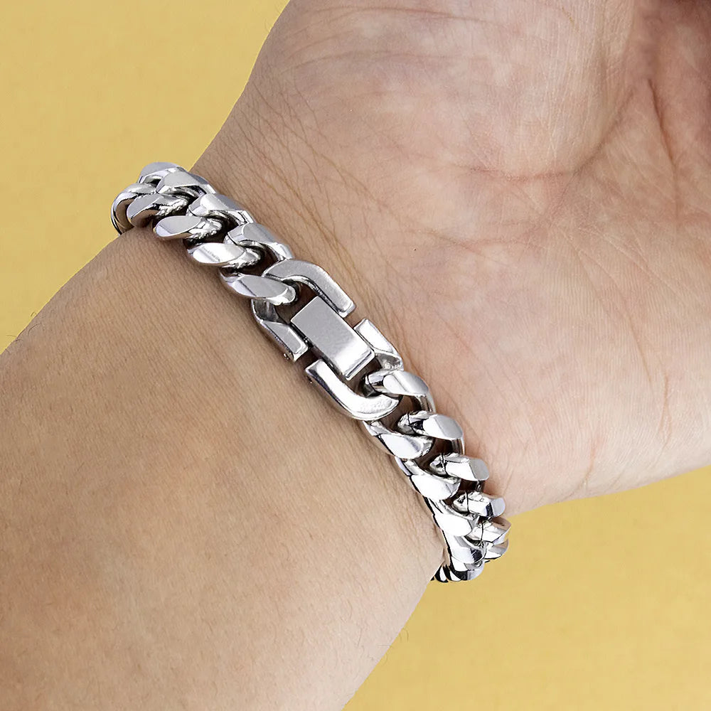 HNSP 316L Stainless Steel Double Cuban Link Chain Necklace For Men 8MM-12MM Thick Heavy Punk Biker Style Accessories Male Gift