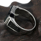 Genuine Solid 925 Sterling Silver Turkish Rings For Men Black Band With Stone Square Natural Onyx Vintage Male Jewelry