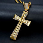 Iced Out Gold Knight Cross Pendant Necklace — Stainless Steel