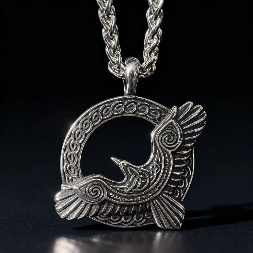 Odin Steel Pendant Viking Raven Norse Huginn