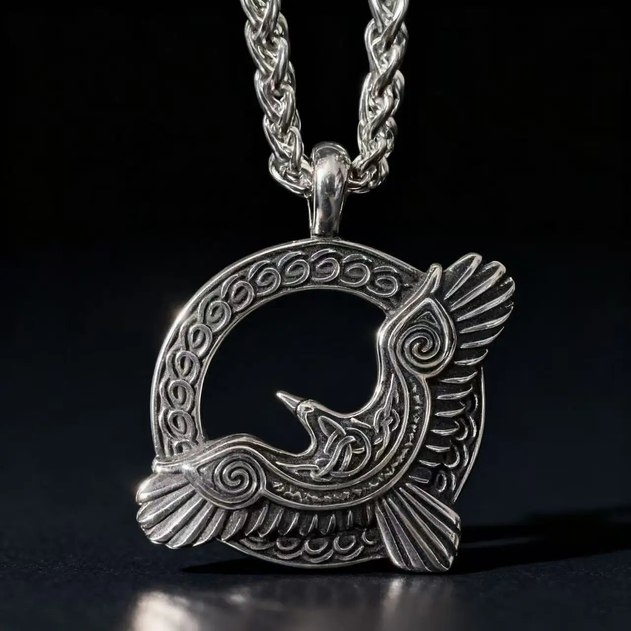 Odin Steel Pendant Viking Raven Norse Huginn