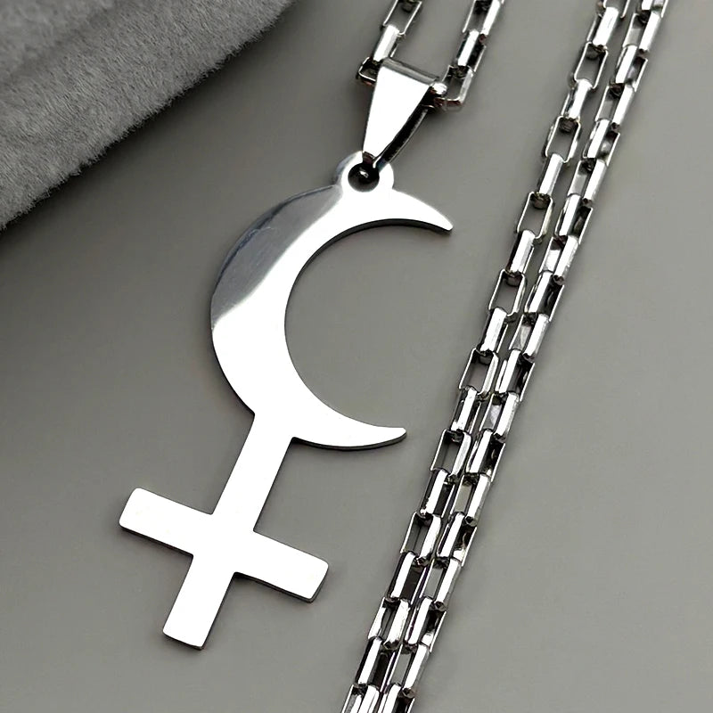 Lilith Moon Cross Pendant — Stainless