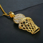 Hip Hop Stainless Steel Iced Out Pave Cubic Zirconia Basketball Basket Pendant With Chains Gold Color Hip Hop Necklace