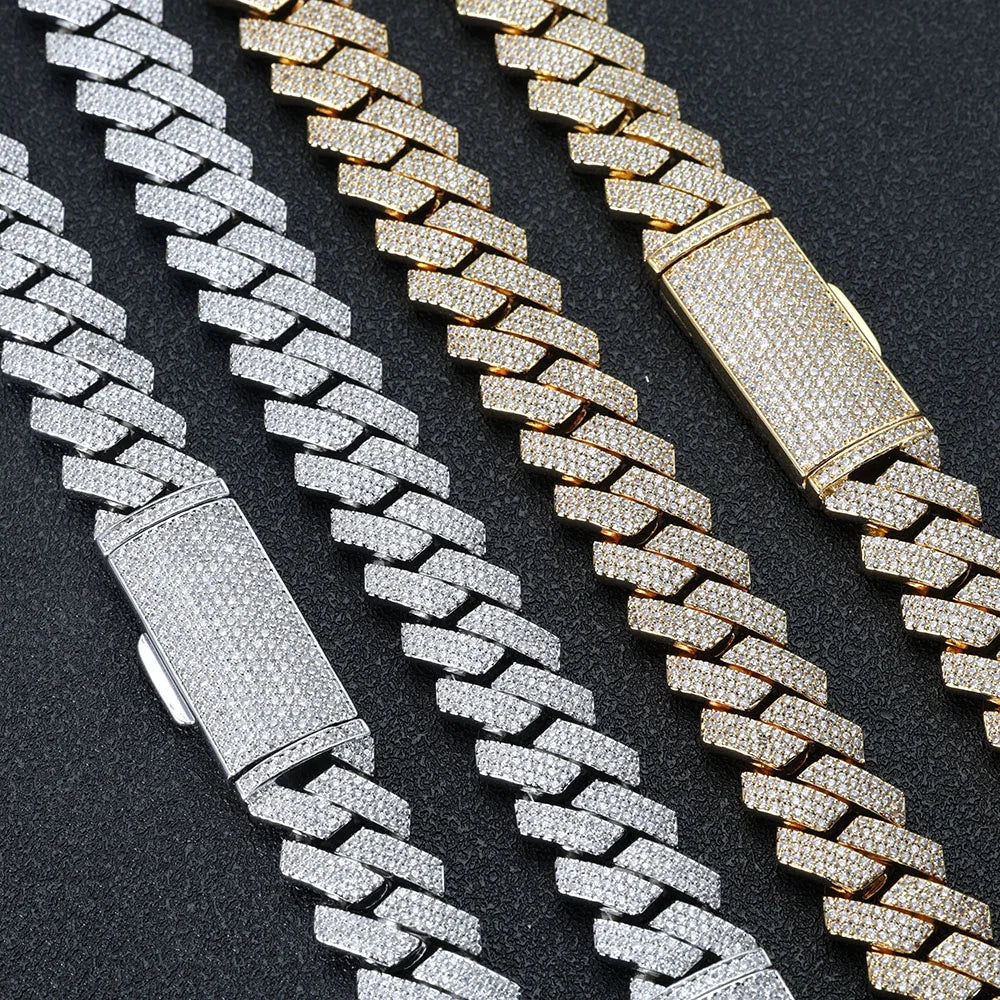 Iced Out Cuban Necklace Stainless Steel 16MM 3-Row