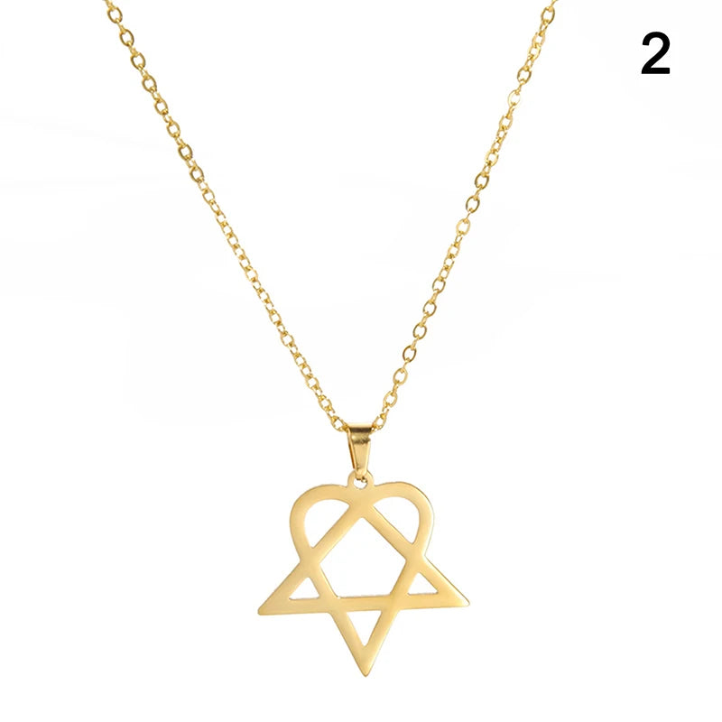 Classic simple Heartagram Star Heart Stainless Steel Pendant Necklace jewelry