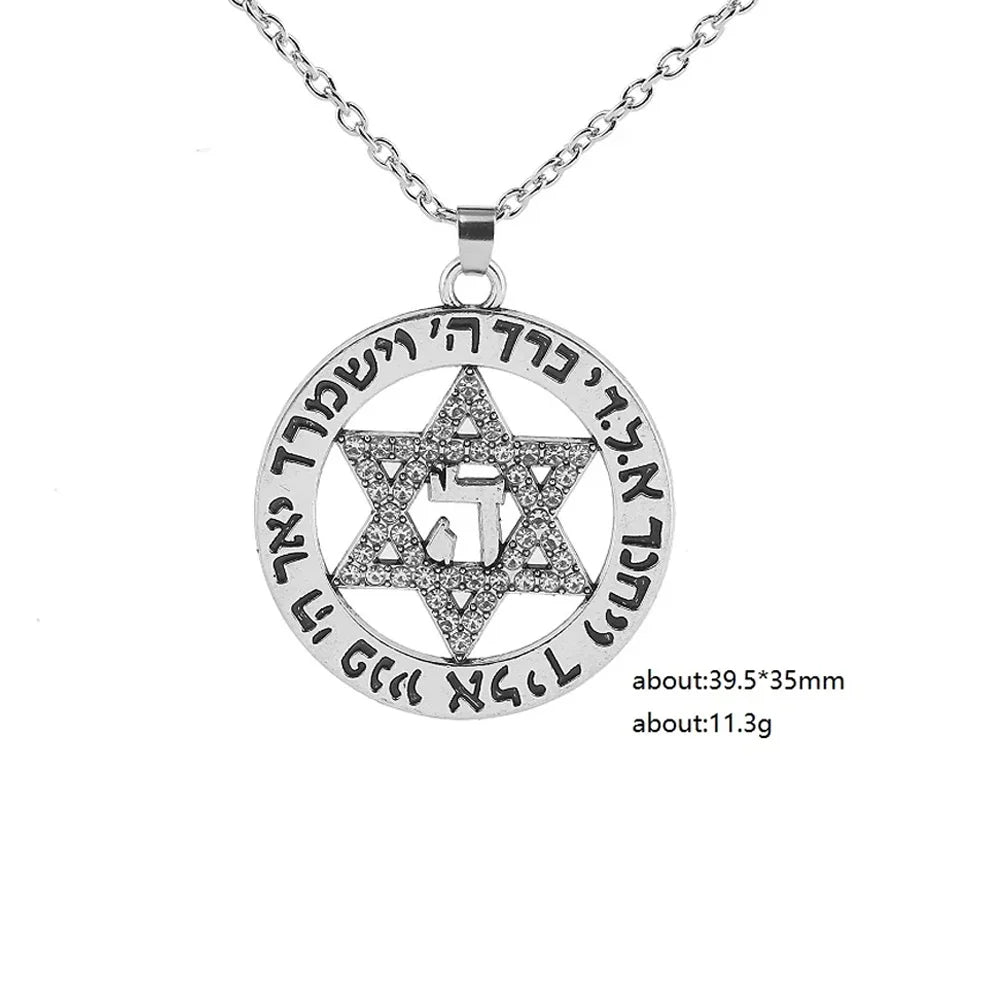 Jeshayuan Star Of David Pendant Necklace With Rhinestone Stainless Steel Hebrew Letter Jewish Talisman Jewelry Necklace
