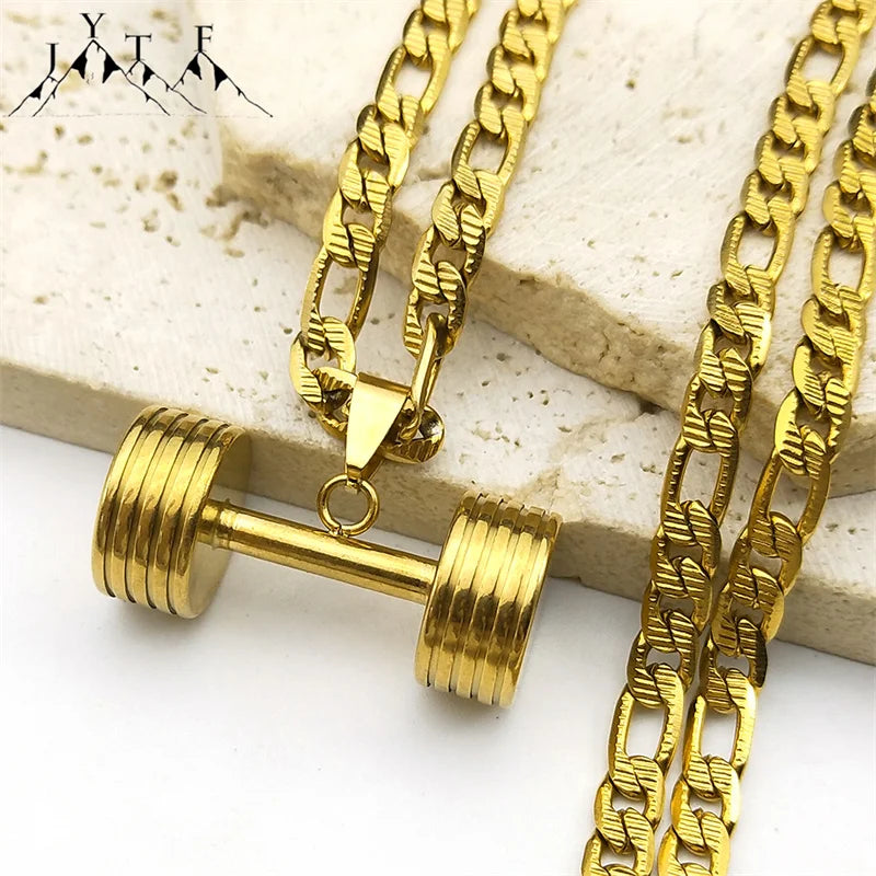 Gym Dumbbell Pendant Necklace — Stainless Steel