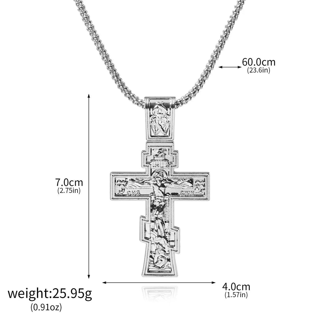Movie John Wick Jesus Cross Necklace Crucifix Eastern Orthodox Prayer Big Pendant For Men Women Jewelry Accessories