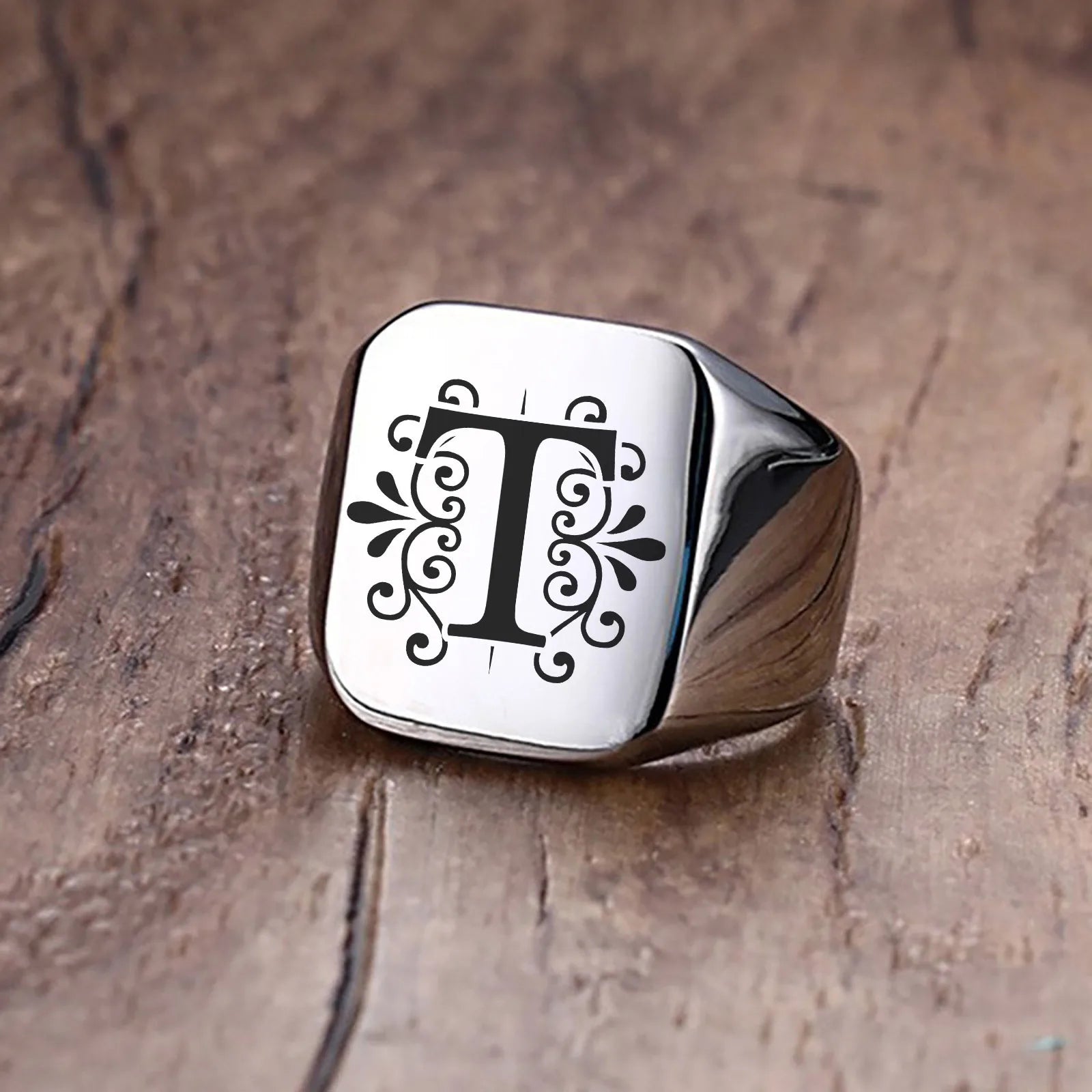 Alphabet Signet Ring — Stainless Steel