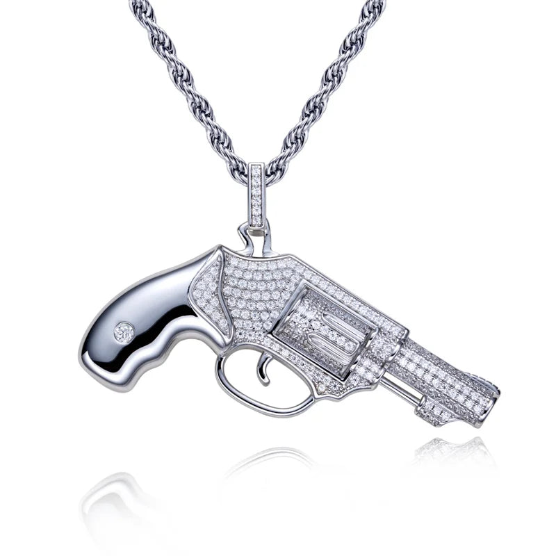Iced Out Pistol Pendant — 925 Silver