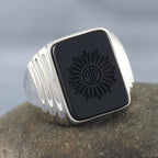Black Agate Statement Ring — 925 Silver
