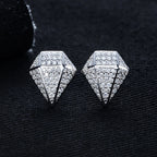 Iced Out Rhombus Stud Earrings — 925 Silver