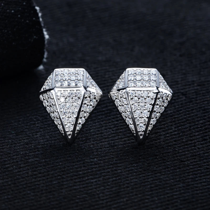 Iced Out Rhombus Stud Earrings — 925 Silver