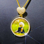 Gold Heart Photo Pendant Necklace 18K Iced Out