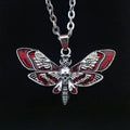 Gothic Personality Sliver Color Skull Moths Wings Red Drip Glaze Pendant Necklace for Women Men Collar Chain Punk