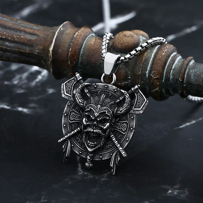 Biker 2024 New Punk 316L Stainless Steel Unique Style Viking Roman Helmet Mask Knight Axe Wrrior Pendant Necklace For Man Women