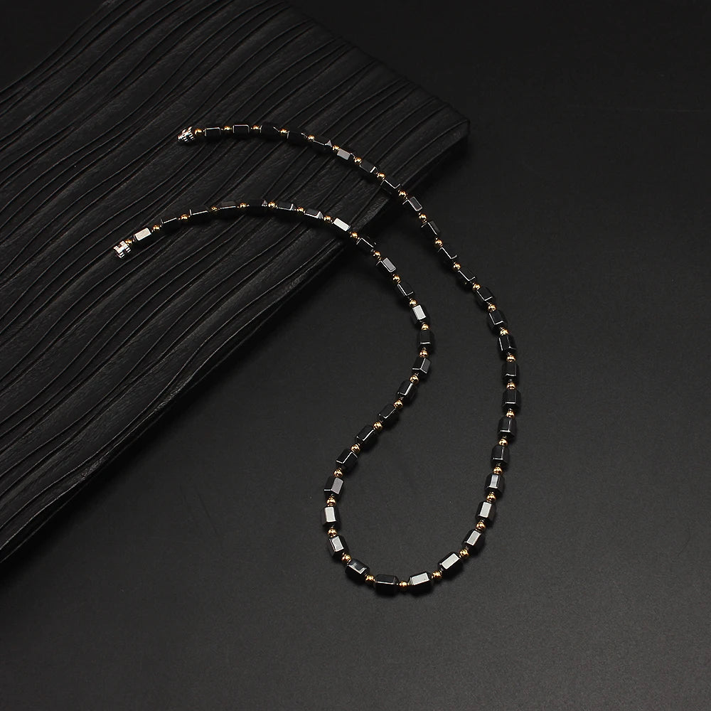 Black Hematite Gold Spacer Bead Necklace — Two-Tone