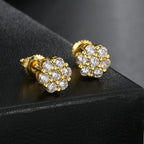 Iced Out Flower Stud Earrings — Gold