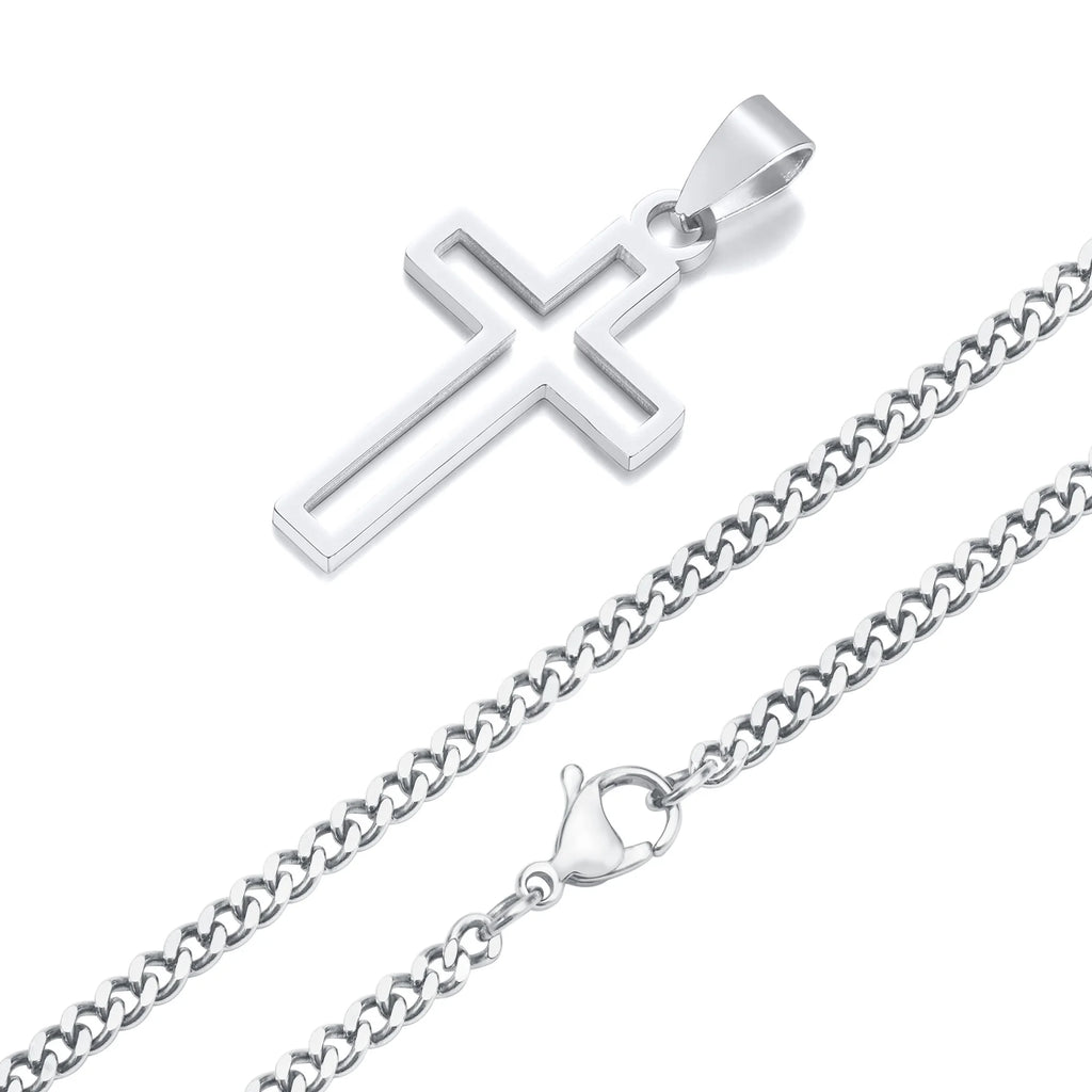 Casual Hollow Cross Necklaces for Men Boys,Waterproof Stainless Steel Cross Pendant Necklace,Religious Faith Prayer Jewelry Gift