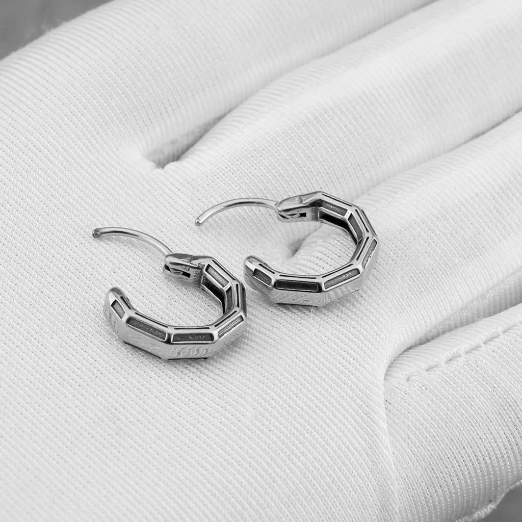 Vintage Plant Bamboo Hoop Earring Men‘s Stainless Steel Minimalist Hip Hop Biker Earrings Fashion Punk Daily Jewelry