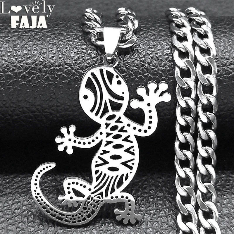 Gecko Statement Chain Necklace — Stainless Steel